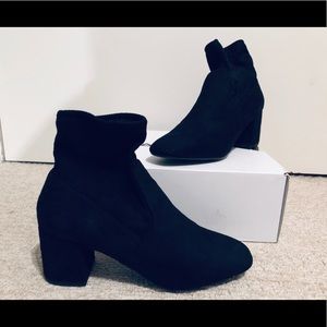 Black square toe ankle boots
